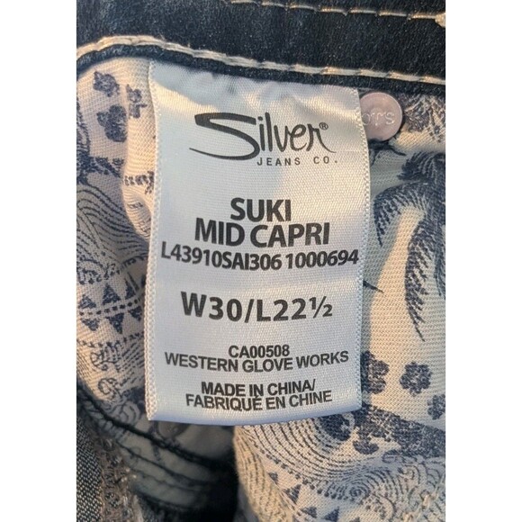 SILVER Jeans SUKI MID CAPRI Womens W30 (32) W22 Fluid Denim Thick Stitch Western - Picture 5 of 12